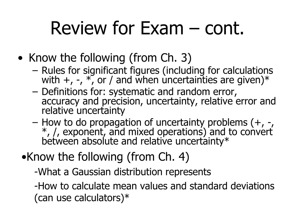 review for exam cont