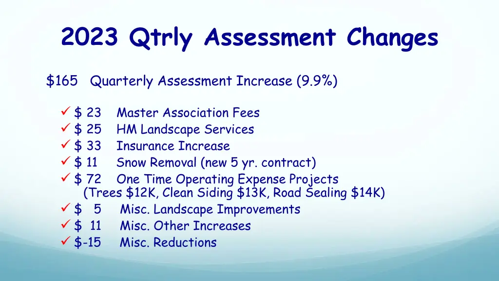 2023 qtrly assessment changes