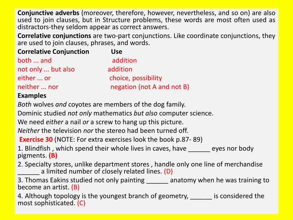 conjunctive adverbs moreover therefore however
