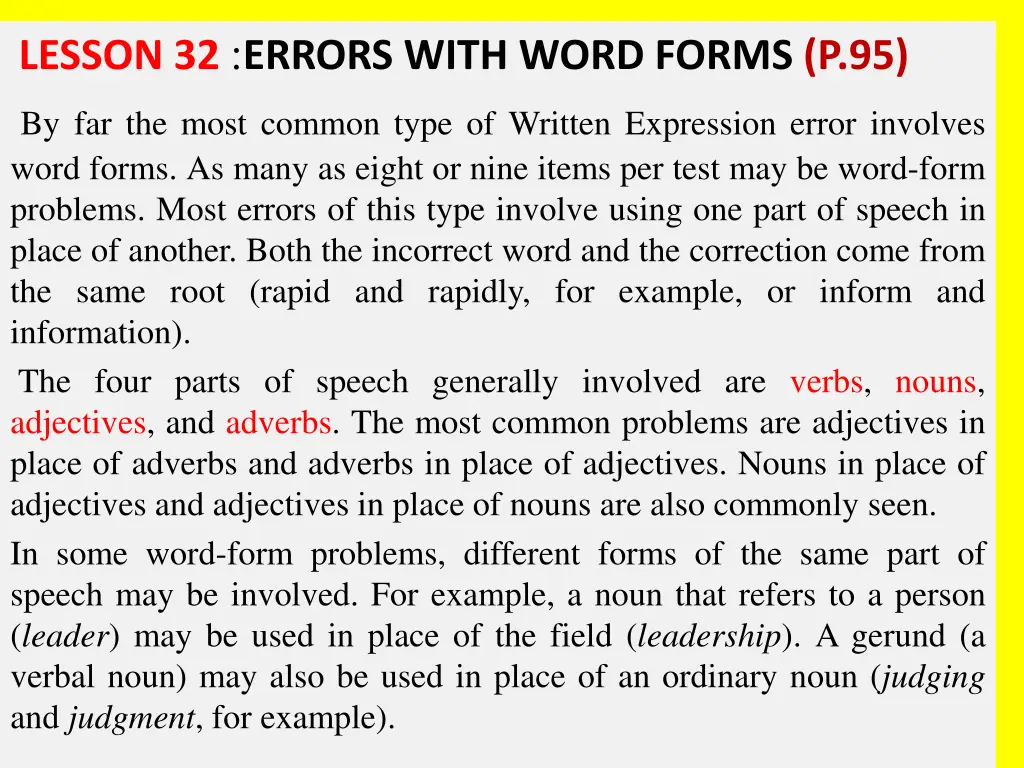 lesson 32 errors with word forms p 95
