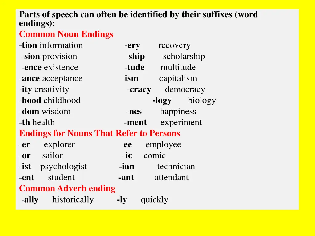 parts of speech can often be identified by their
