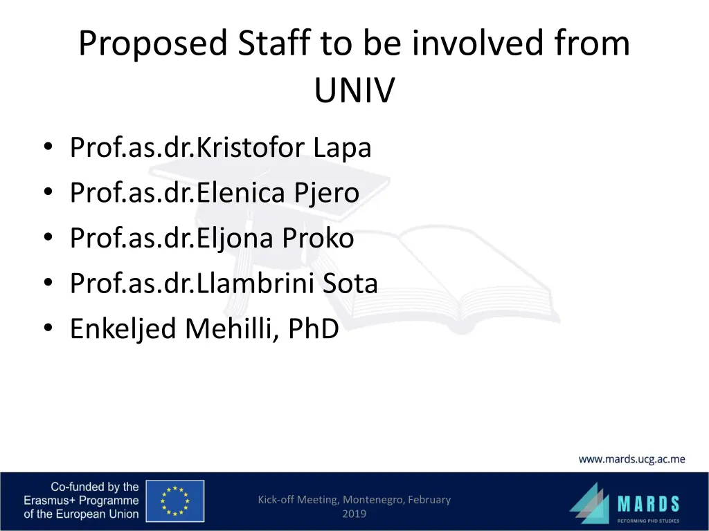 proposed staff to be involved from univ