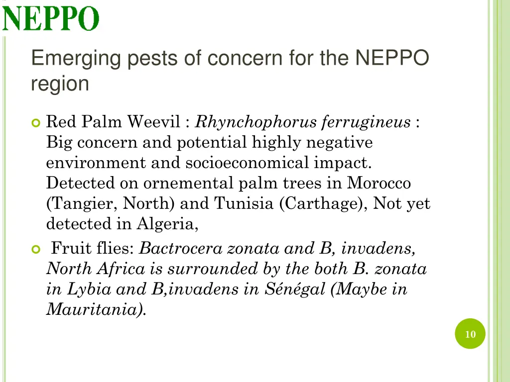 emerging pests of concern for the neppo region