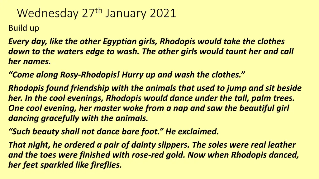 wednesday 27 th january 2021 build up every