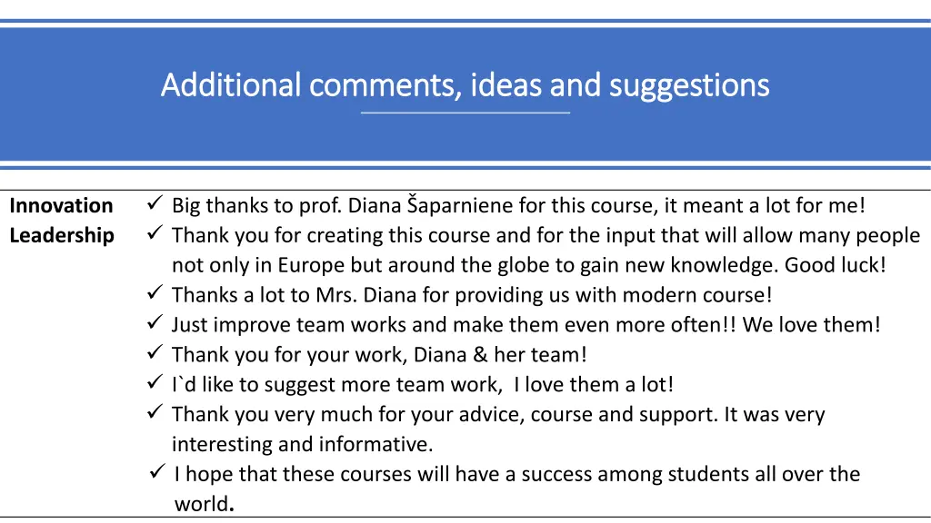 additional comments ideas and suggestions