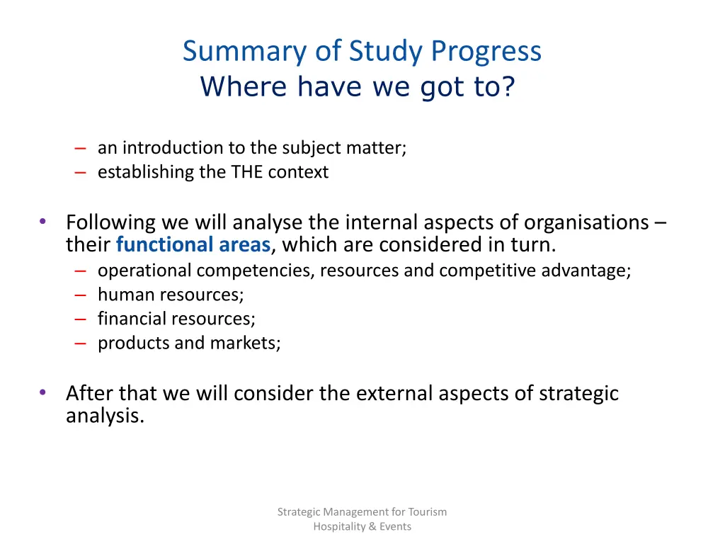 summary of study progress where have we got to