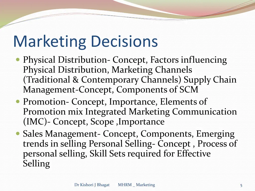 marketing decisions physical distribution concept