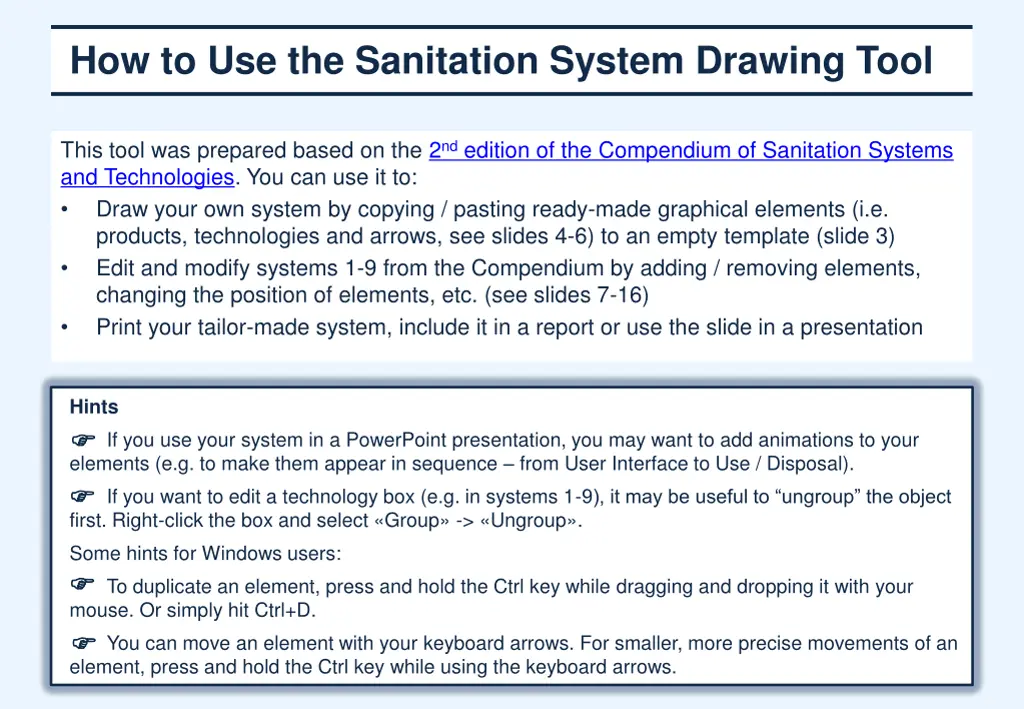 how to use the sanitation system drawing tool
