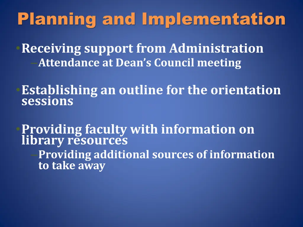 planning and implementation
