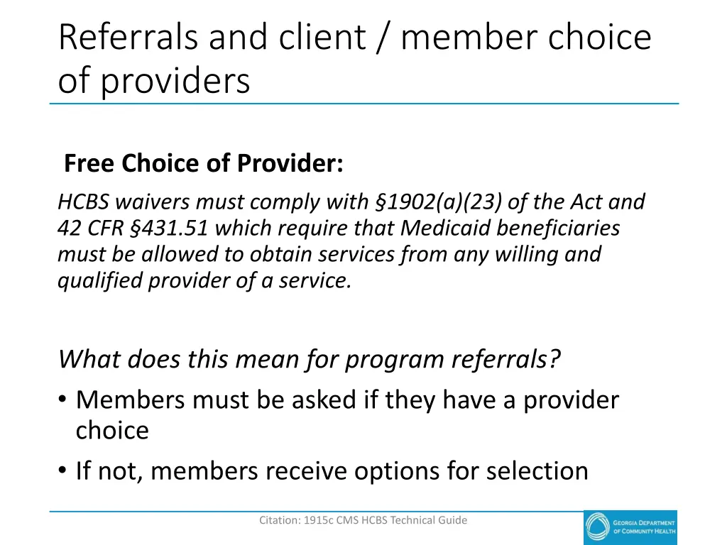referrals and client member choice of providers