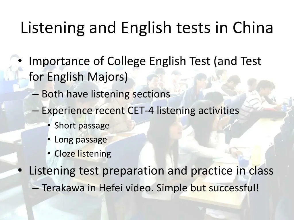 listening and english tests in china