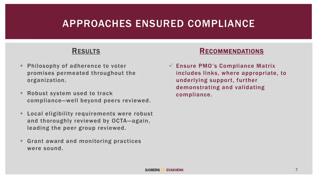 approaches ensured compliance