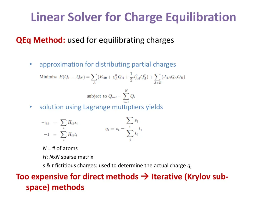linear solver for charge equilibration