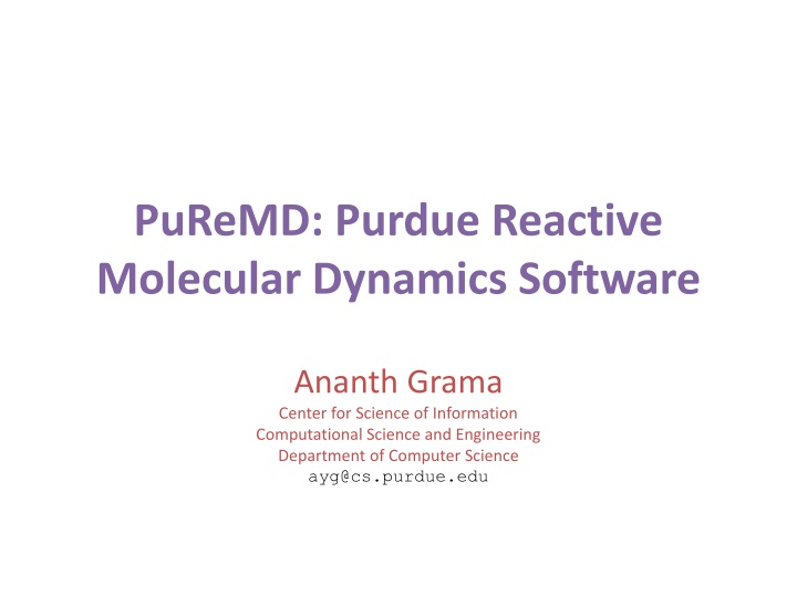 puremd purdue reactive molecular dynamics software