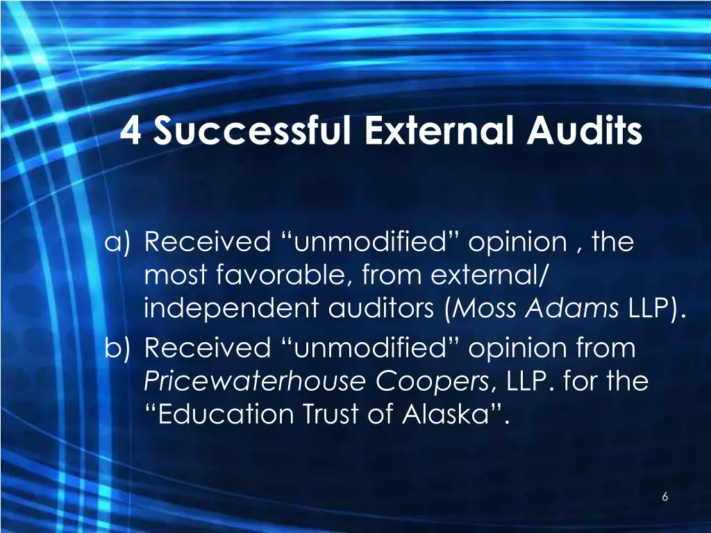 4 successful external audits
