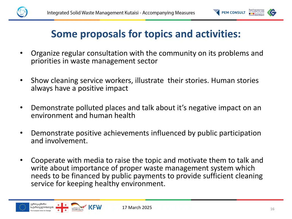 some proposals for topics and activities