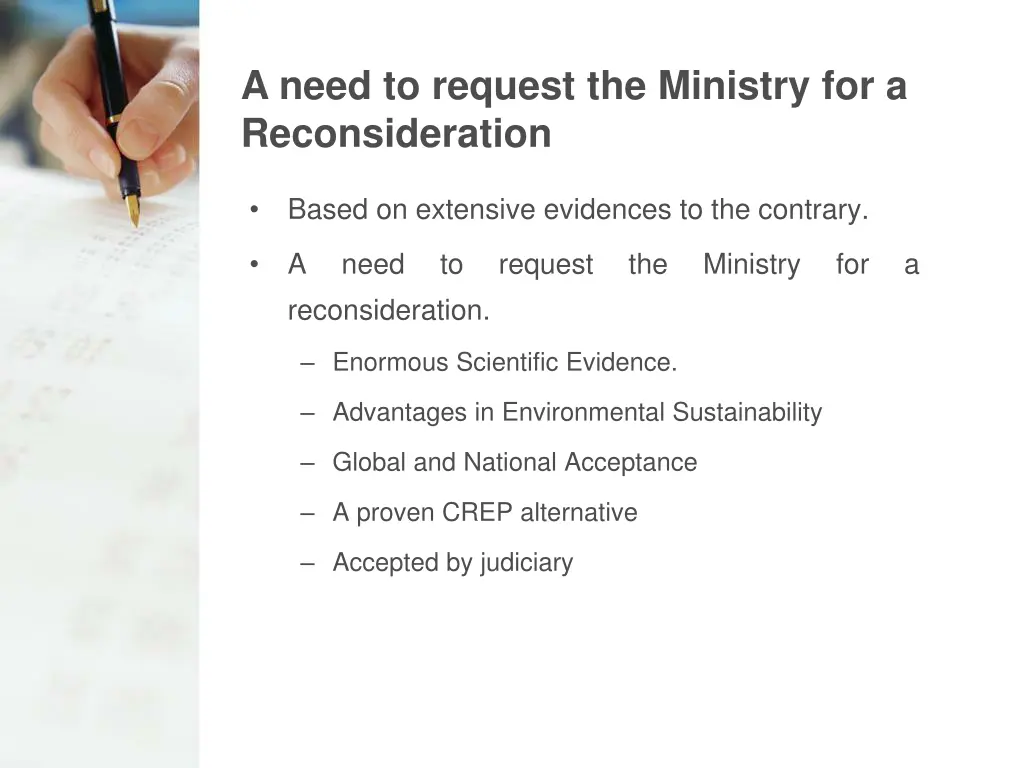 a need to request the ministry