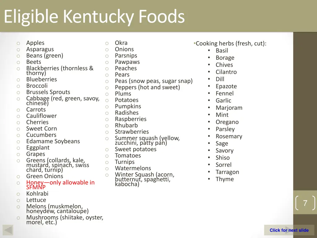 eligible kentucky foods