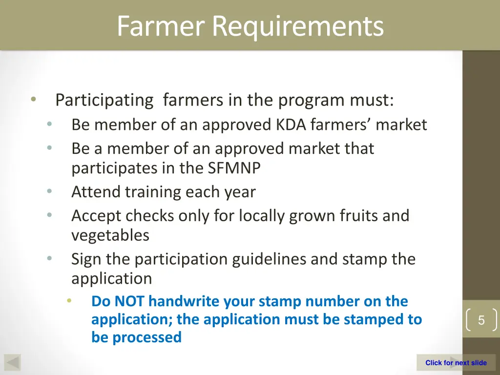 farmer requirements