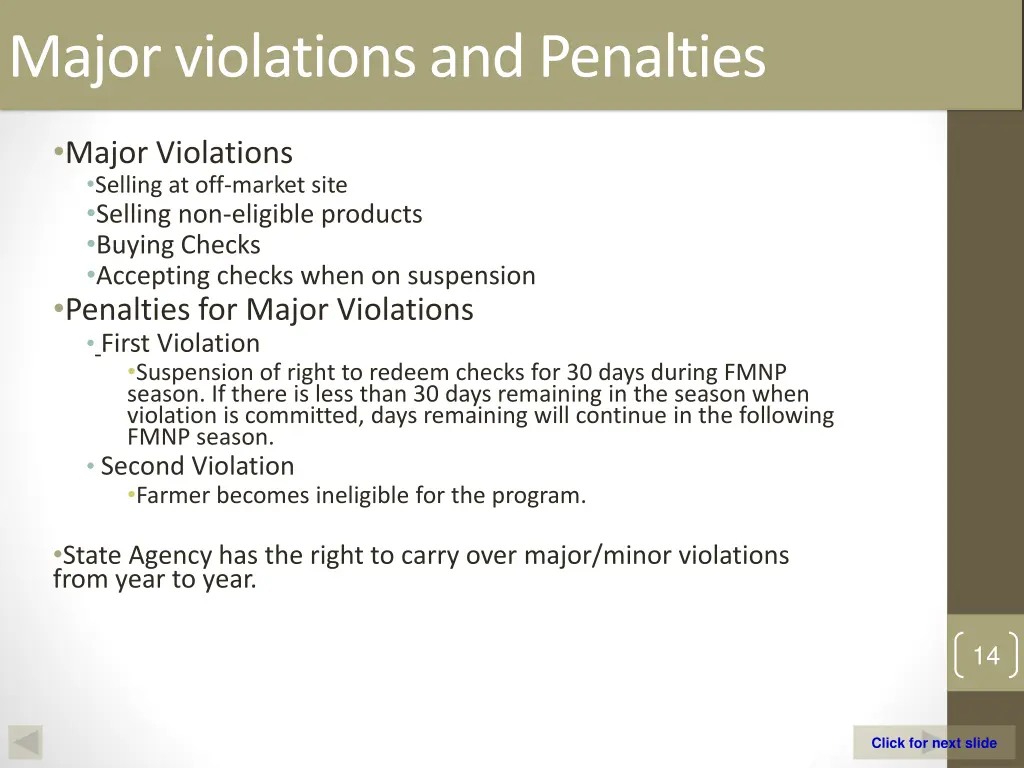 major violations and penalties