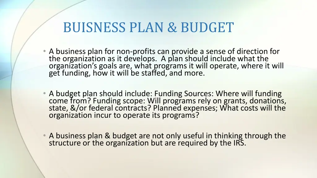buisness plan budget