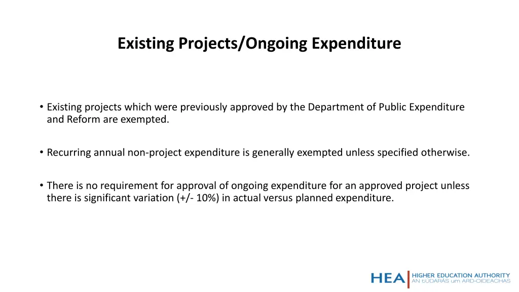 existing projects ongoing expenditure