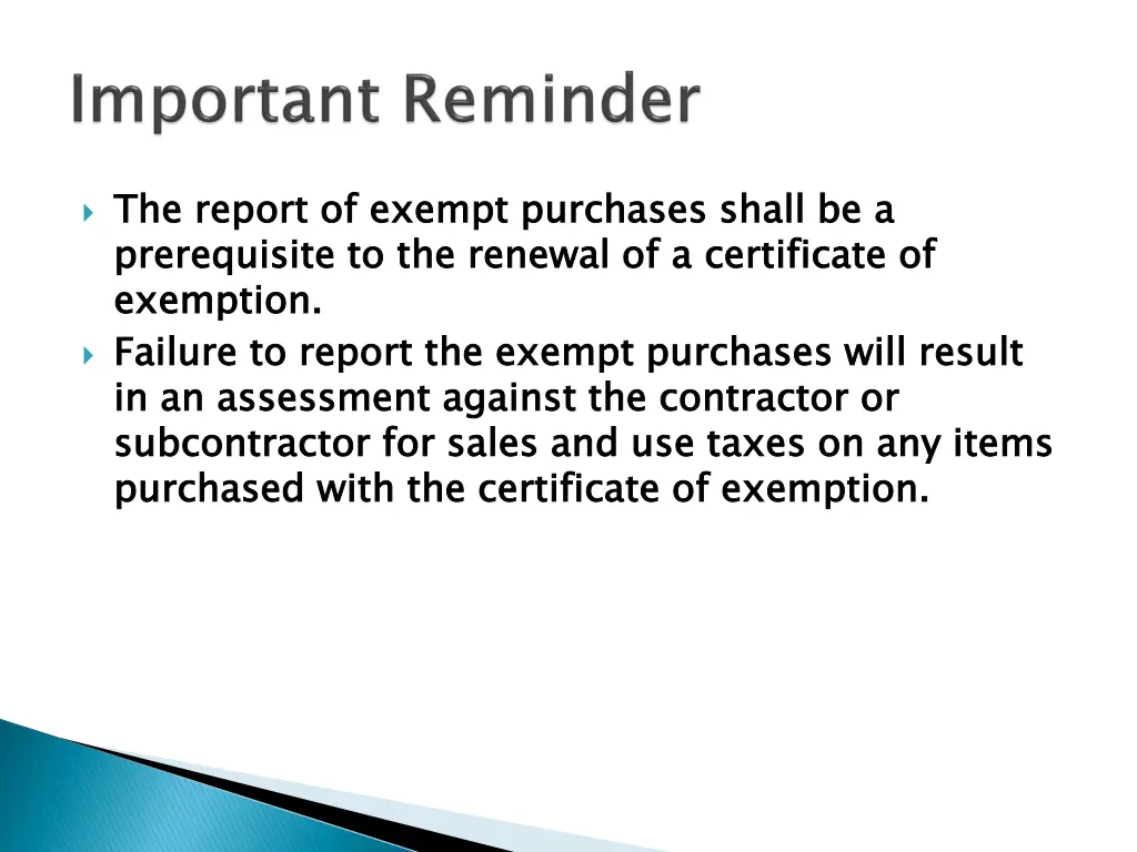 the report of exempt purchases shall