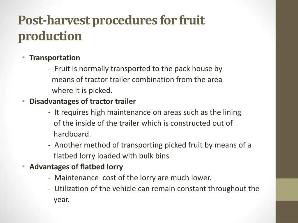 post harvest procedures for fruit production