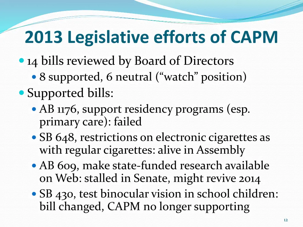 2013 legislative efforts of capm