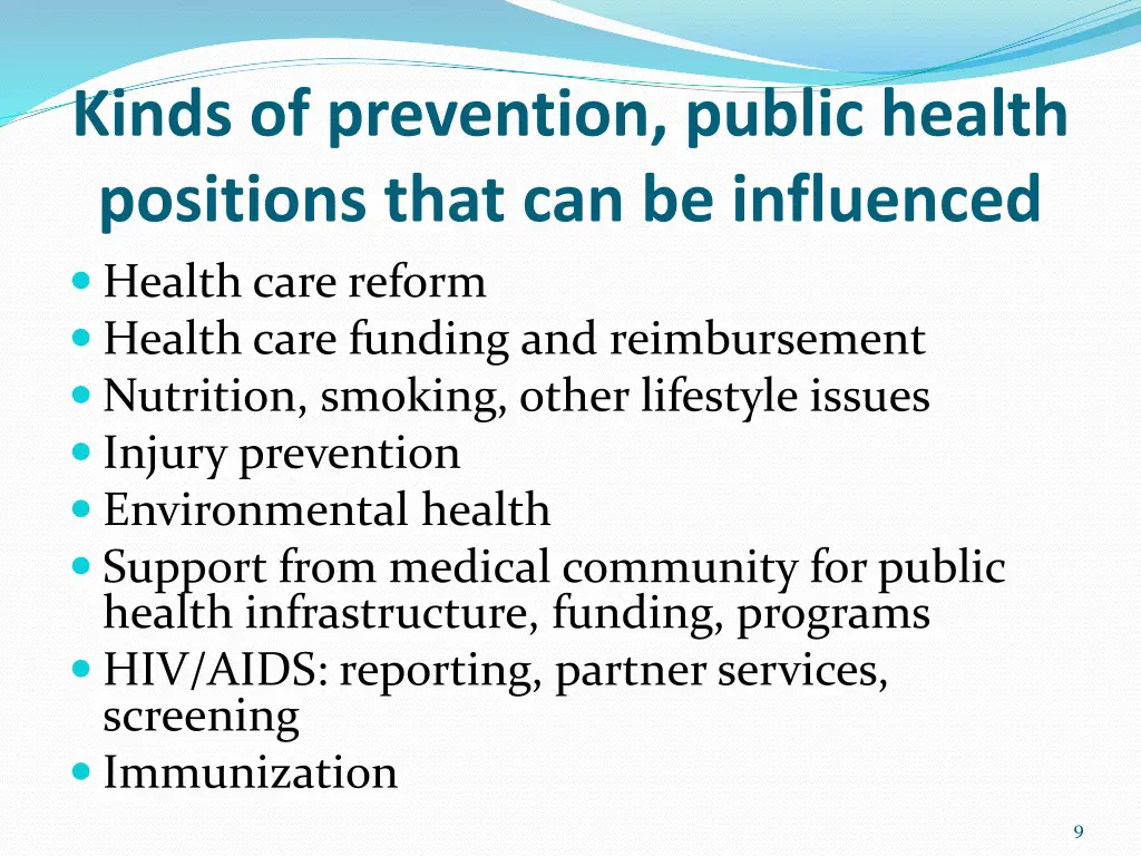 kinds of prevention public health positions that