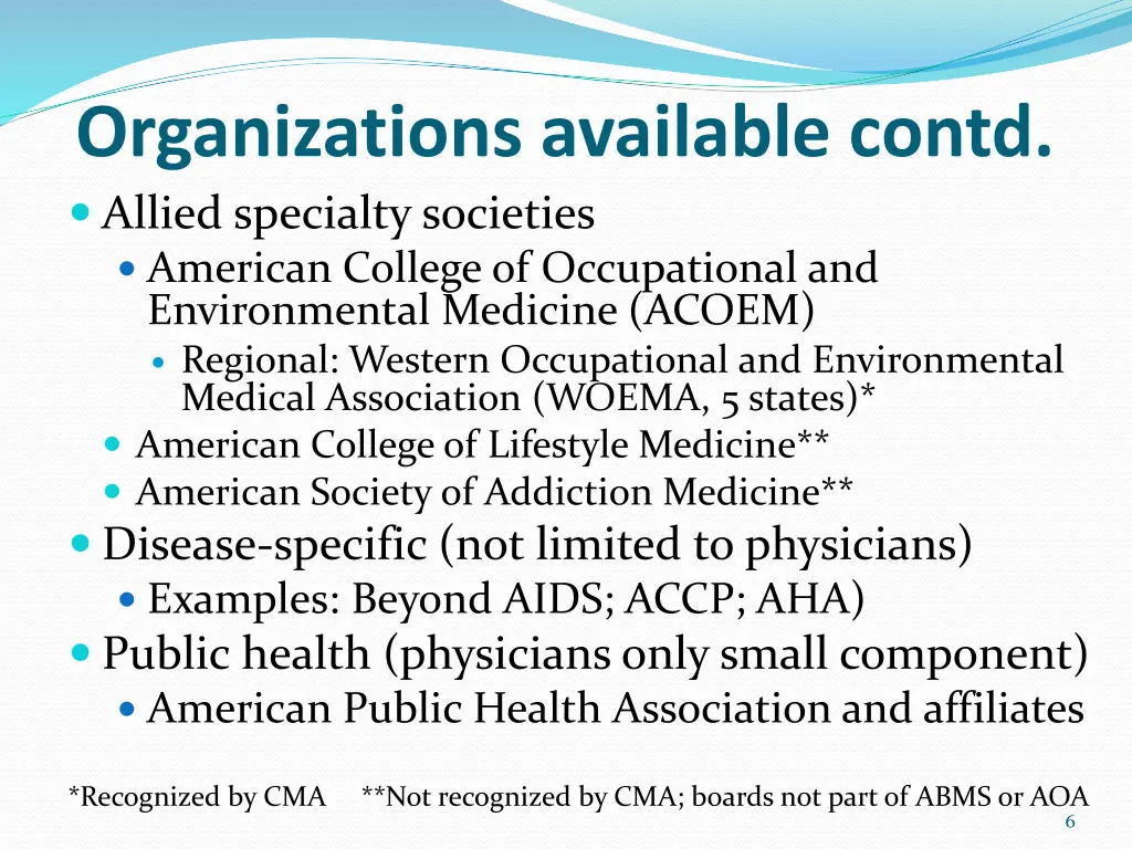 organizations available contd allied specialty