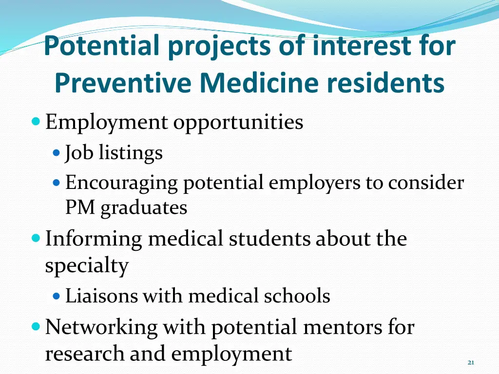 potential projects of interest for preventive