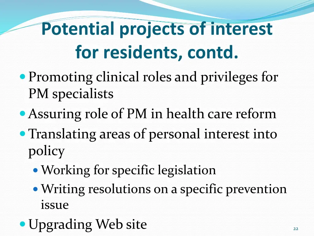 potential projects of interest for residents contd