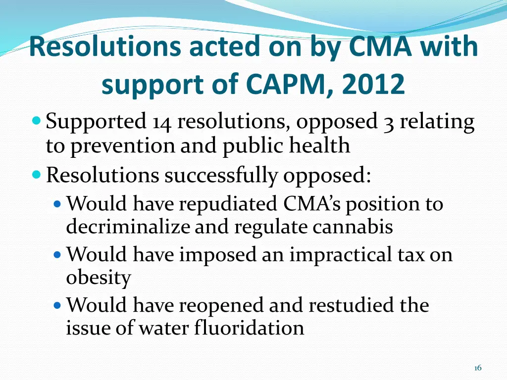 resolutions acted on by cma with support of capm