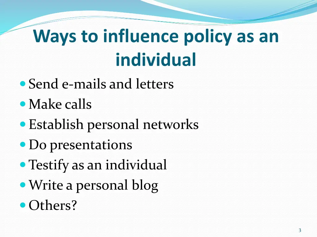 ways to influence policy as an individual send
