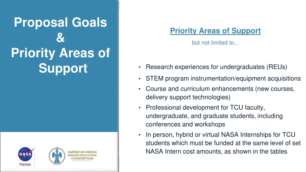 proposal goals priority areas of support