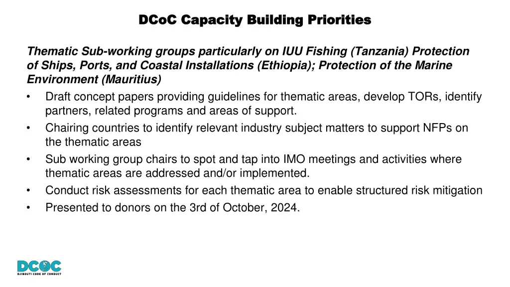 dcoc capacity building priorities dcoc capacity 2