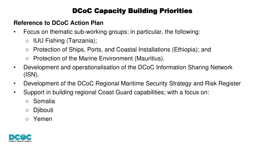 dcoc capacity building priorities dcoc capacity