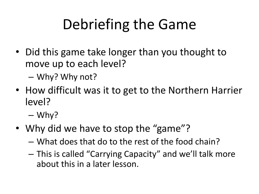 debriefing the game