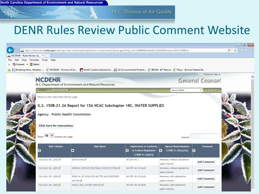 denr rules review public comment website