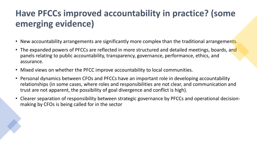 have pfccs improved accountability in practice