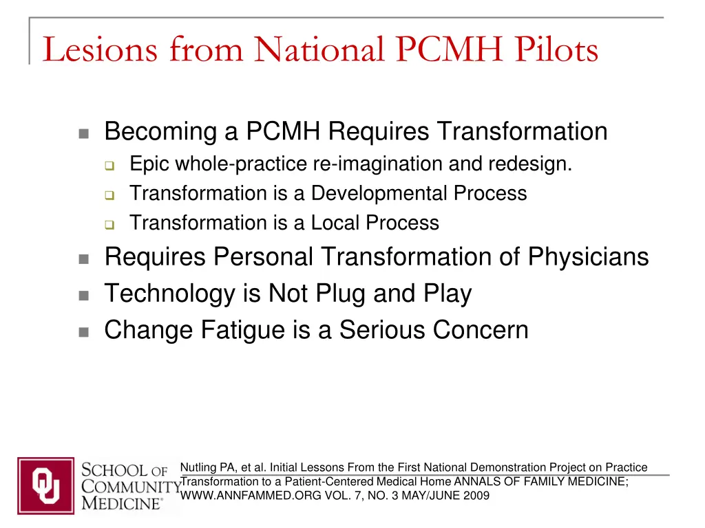 lesions from national pcmh pilots