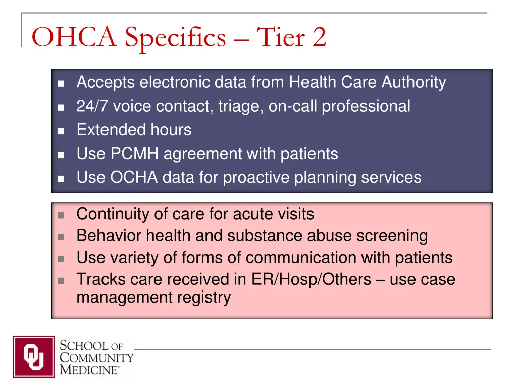 ohca specifics tier 2