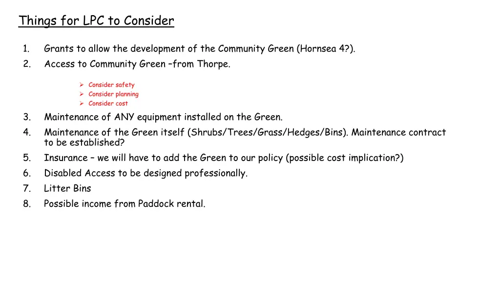 things for lpc to consider