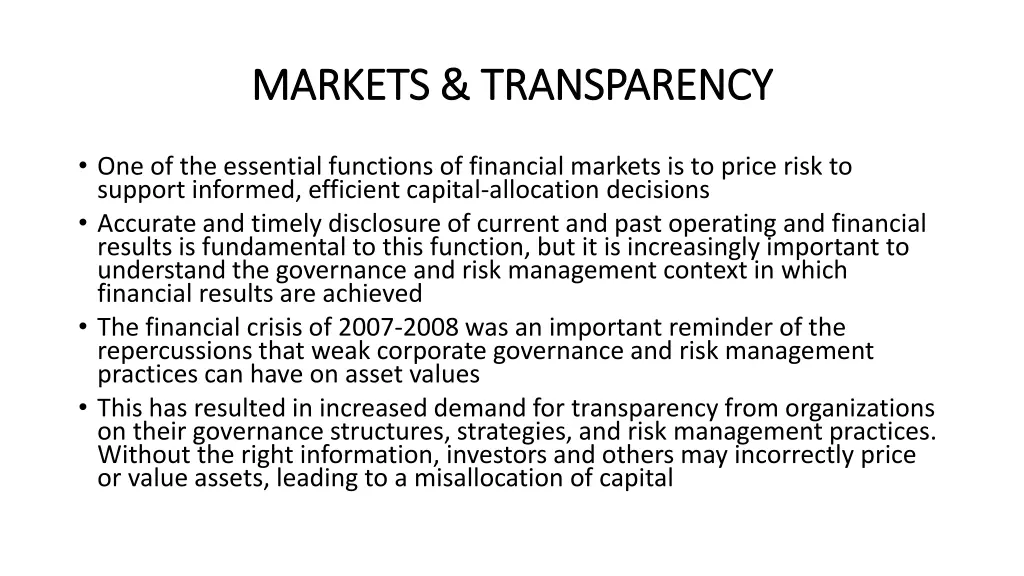 markets transparency markets transparency