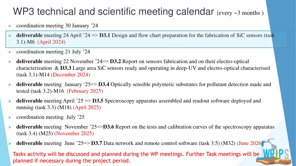 wp3 technical and scientific meeting calendar