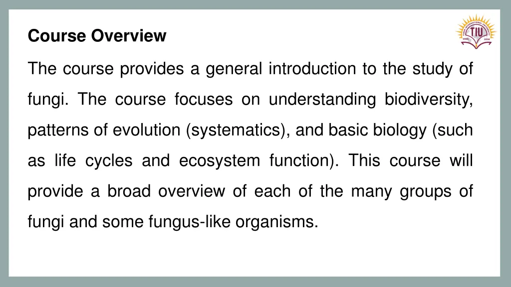 course overview