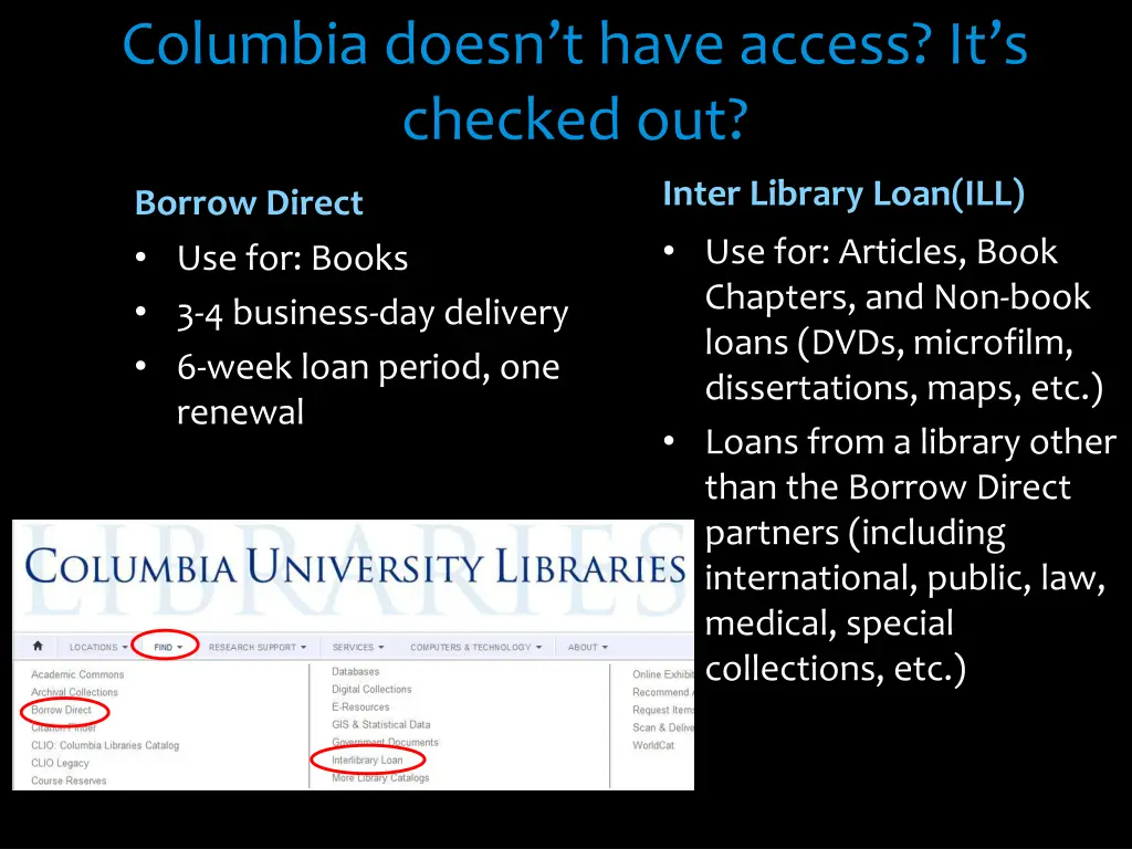 columbia doesn t h ave access it s checked out