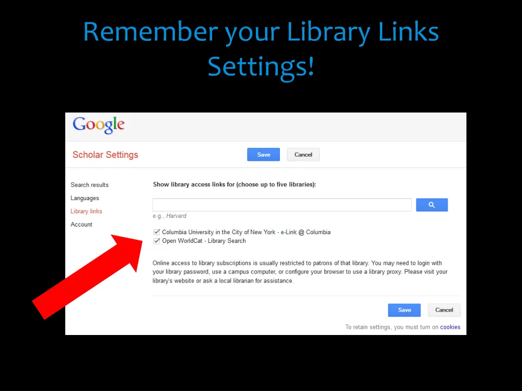 remember your library links settings