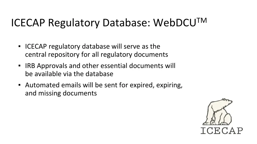 icecap regulatory database webdcu tm 1